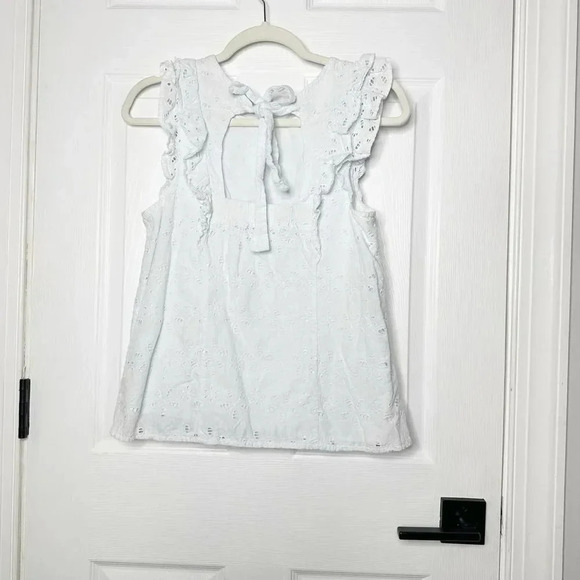 CROWN & IVY Light Blue Womens Small Eyelet Ruffle Top Back Tie Preppy Coastal - Picture 5 of 5
